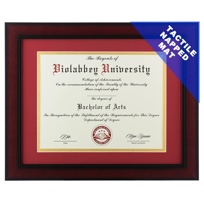 VIOLABBEY 11x14 Diploma Frame with Double Mat for 8.5x11 Documents&Certificates, Smooth Cherry Wood Grain Finish, Wall Mounting&Tabletop Display, Tempered Glass, Red Mat with Gold Rim - Image 1